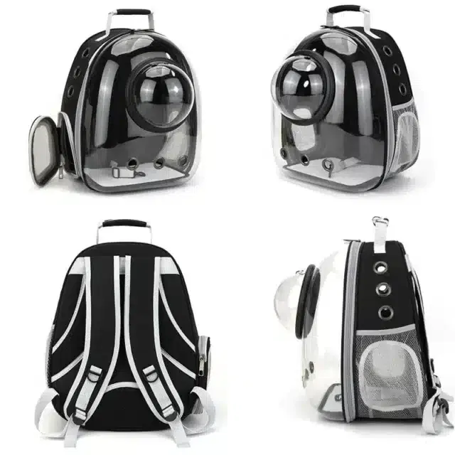 Black and transparent capsule backpack in 4 angles